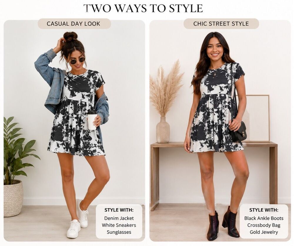 Abound Black White Babydoll T-Shirt Dress Size Small NWT Short Sleeve Mini Dress